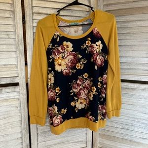 Women’s Small Mustard & Navy Blue Floral Shirt by P.S. Kate